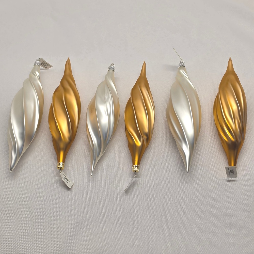 Pier 1 Imports 6pc Set Finial Swirl Ornaments Decorations Gold Silver NEW Glass